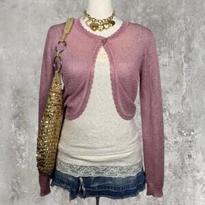 cropped pink crochet sparkly cardigan